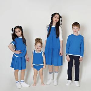 여름/봄 가족 세트 로얄 블루 가족 세트 남아 여아 드레스/스커트/티셔츠/베이비 세트 스트라이프 엣지 얇은 골지 소재
