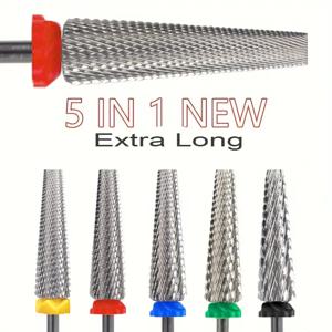 5 In 1 24mm 엑스트라 롱 텅스텐 카바이드 네일 드릴 비트 안전 네일 살롱 액세서리, 젤 폴란드어 아크릴 N의 효율적인 제거