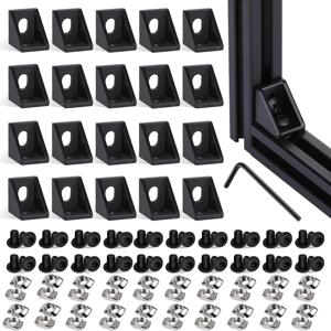 20 세트 코너 브래킷, 40Pcs 드롭 인 T 너트 및 슬롯 용 육각 나사 볼트 6mm 2020 시리즈 알루미늄 압출 프로파일 액세서리