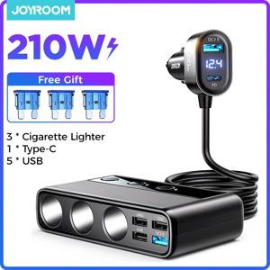 조이룸 210W 차량용 충전기 어댑터 9 in 1 고속 전원 어댑터 라이터 분배기 독립 스위치 DC 시거잭