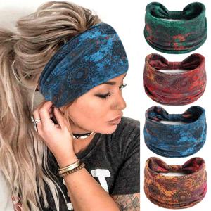 여성용 Boho 머리띠 매듭 넓은 Headwrap 터번 요가 운동 헤드 밴드 스트레치 Hiarbands Cotton Bandana 헤어 액세서리