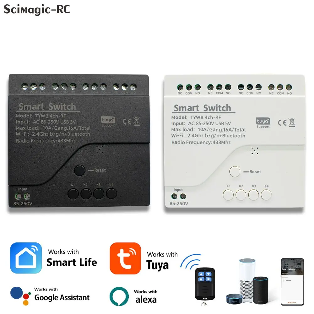 4채널 투야 스마트 와이파이 스위치 모듈 12V 24V 220V RF433 앱 원격 제어 4채널 인칭 릴레이 알렉사 구글 홈 연동