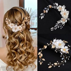 1Pcs 신부 웨딩 헤어 포도 나무 진주 잎 모델링 헤어 밴드 머리 장식 바로크 신부 들러리 헤어 밴드