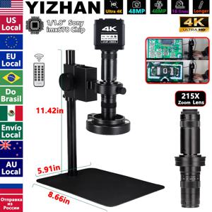 눈부심 방지 검사용 4K 디지털 현미경, 1/1.8인치 IMX678 센서 HDMI USB 현미경 카메라, 215X 렌즈 비디오 현미경, 고배율, 눈부심 방지 광학 설계. 솔더 조인트/금속 부품/시계/커넥터/보석류 정밀 검사에 사용.