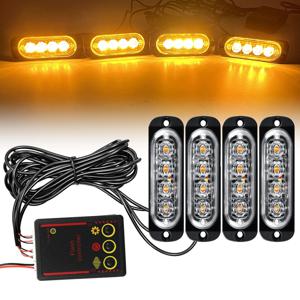 4LED 자동차 그릴 비상등 자동 LED 스트로브 라이트 황색 차량 그릴 플래시 신호등 비콘 12V/24V 트레일러 트럭용