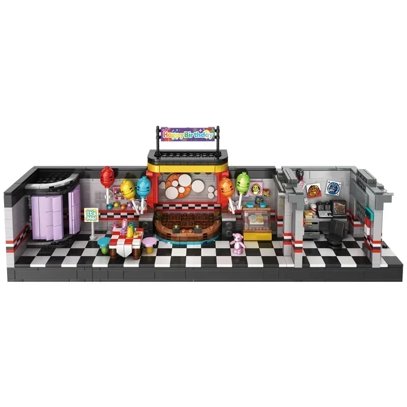 1388PCS 공포 게임 세트 벽돌 도시 식당 바 장면 액션 그림 DIY 빌딩 블록 어린이를위한 어린이 장난감 생일 선물