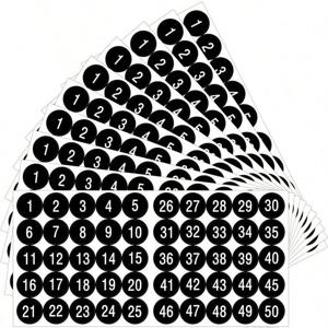 3 시트 1 ~ 50 번호 스티커 비닐 연속 번호 스티커, 1 인치 방수 자체 접착 데칼, 파티 선물 장식