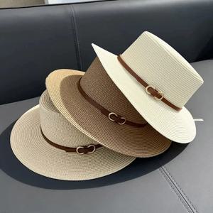 간단한 밀짚 여름 여성 비치 모자 여성 캐주얼 파나마 모자 여성 플랫 브림 Bowknot 밀짚 모자 소녀 태양 모자