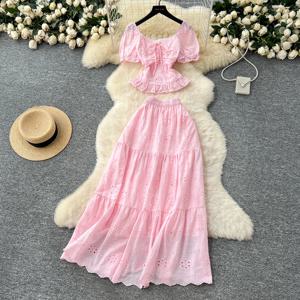 우아한 퍼프 슬리브 나비 해변 휴가 vestidos 드레스 슬림 여성 저녁 파티 여름 의류 두 조각 세트