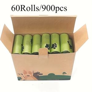 1/5/10/20/40/60 롤 두꺼운 애완 동물 배설물 가방, 누출 방지 및 냄새 방지, 발 인쇄 디자인, 애완 동물 배설물의 쉬운 청소
