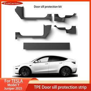 1 4 5PcsFor Tesla NewModelY Juniper 2025 TPE 전면 후면 도어 씰 보호기 임계 값 스트립 안티 킥 가드 패널 방수 패드