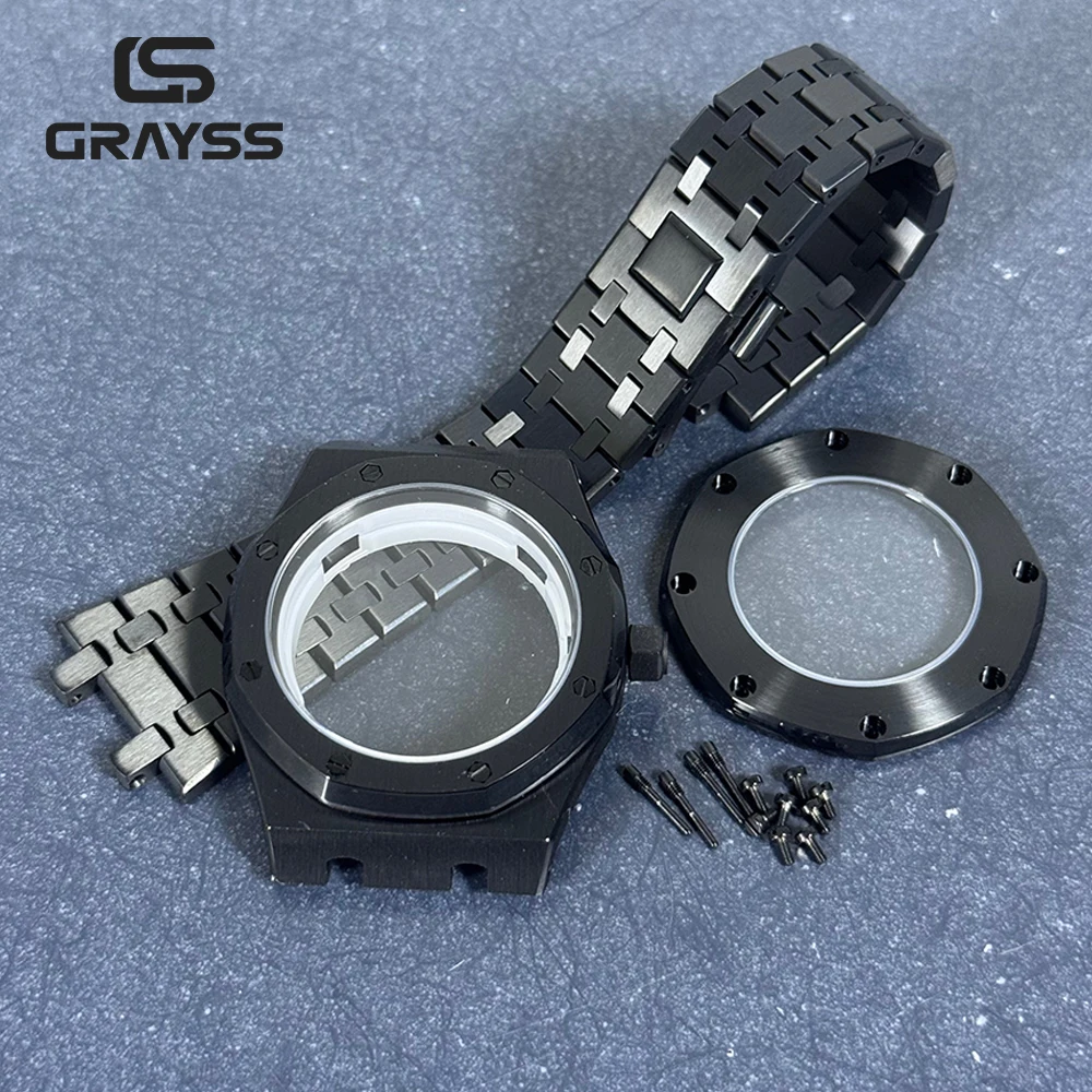 42mm PVD 스테인리스 스틸 팔각형 오토매틱 시계 케이스 MOD 브레이슬릿 글래스 백 사파이어 NH34 NH35 NH38 NH70 NH72 무브먼트 호환