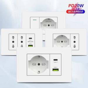 흰색 이탈리아 칠레 USB 스마트 Type-c 20W 고속 충전 벽 전원 소켓 플라스틱 칠레 Schuko 듀얼 USB 콘센트 플러그 TV TEL 컴퓨터