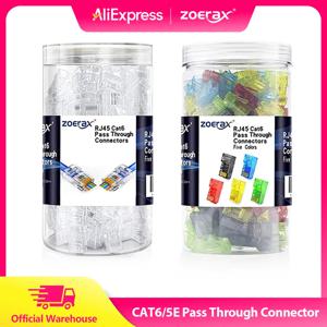ZOERAX 200/100/50PCS RJ45 Cat6 CAT5E UTP RJ45 모듈러 플러그 골드 도금 8P8C 네트워크 커넥터-1.1mm 구멍