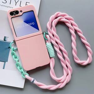 삼성 갤럭시 Z 플립 4 5 6 7 FE 플립6 플립5 플립7용 크로스바디 랜야드 스트랩 슬림 폰 케이스, 귀여운 캔디 보호 커버