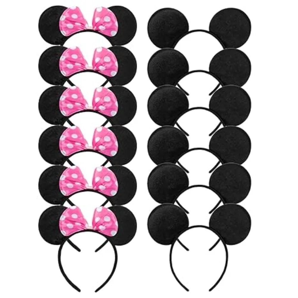 12pcs 사랑스러운 귀 어린이 머리띠 헤어 파티 스팽글 생일 액세서리 헤어 밴드 폴카 도트 리본 소녀 머리띠