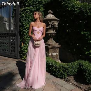 Thinyfull a 라인 쉬폰 댄스 파티 드레스 민소매 연인 긴 이브닝 드레스 공식 행사 가운 Robe De Soirée 맞춤형