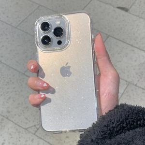 투명 심플 글리터 폰 케이스 (아이폰 16 15 14 13 12 11 Pro Max XR XS MAX 7 8 14 PLUS Y2K) 충격 방지 클리어 소프트 커버