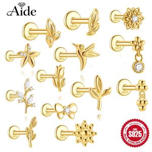 AIDE 925 스털링 실버 Hummingbird 피어싱 귀걸이 여성용 18K 골드 컬러 플랫 백 스터드 귀걸이 여성 쥬얼리 선물