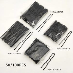 50/100 PCS 여성 5/6/7/8 cm 머리 물결 모양의 U 자형 바비 핀 바레트 그립 클립 신부 머리핀 블랙 메탈 헤어 액세서리