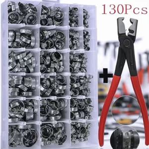 45/80/130pcs 스테인레스 스틸 이어 클램프, 웜 드라이브 호스 클립, 연료 및 물 파이프 클램프 + 1pc 클램프 플라이어