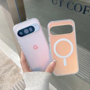 Magsafe 마그네틱 실리콘 케이스용 레이저 그라데이션 Google Pixel 10 9 Pro XL 10 9 Pro 9A 무선 충전 다채로운 반투명 커버