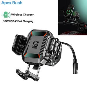 Apex Rush 오토바이 폰 홀더 도난 방지 충격 방지 15W 무선 충전기 및 36W USB C 고속 충전 오토바이 스쿠터