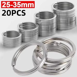 10-20pcs 스테인레스 스틸 열쇠 고리 광택 실버 라운드 플랫 와이어 분할 열쇠 고리 보석 만들기 자동차 열쇠 고리 DIY 25-35mm
