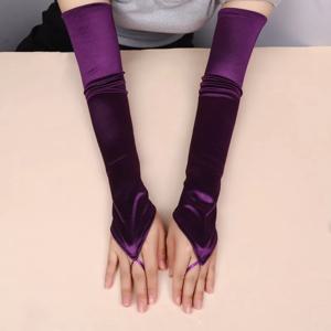 49CM 여성 새틴 후크 핑거 롱 핑거리스 장갑 솔리드 레트로 스타일 오페라 탄력성 웨딩 신부 코스프레 무대 공연