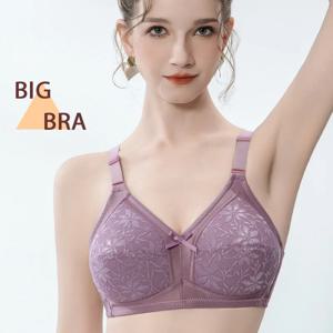 여성 레이스 패션 와이어프리 큰 가슴 브라 편안한 속옷 브라 브라렛 여성스러운 큰 사이즈