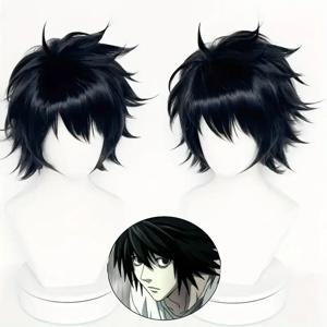애니메이션 데스노트 탐정 L 역할 가발 파티 드레스업 헤드웨어 블랙 리플렉스 액션 숏 헤어 애니메이션 캐릭터 L·로리엣 코스프레 가발