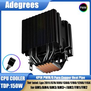 6 히트파이프 CPU 공랭 쿨러 4핀 PWM RGB 블랙 PC 쿨링 팬 저소음 인텔 LGA 1700 2011 1200 1156 X79 X99 1366 AMD AM4 AM3 AM5