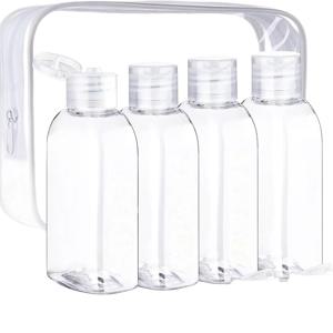 라벨 및 보관 가방이 포함된 4개 100ml 여행용 병 갈색 투명 플라스틱 병 빈 샴푸 디스펜서 다용도 용기
