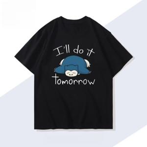 남성용 새로운 포켓몬 휴대용 게임 Snorlax 티셔츠 여름 신작 남성 및 여성 일본 트렌드 루즈 캐주얼 반팔 탑