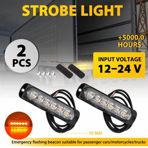 2개 앰버 6 LED 스트로브 플래시 라이트 램프 바 자동차 오토바이 트럭 DRL 12V 24V 비상 점멸 경고등