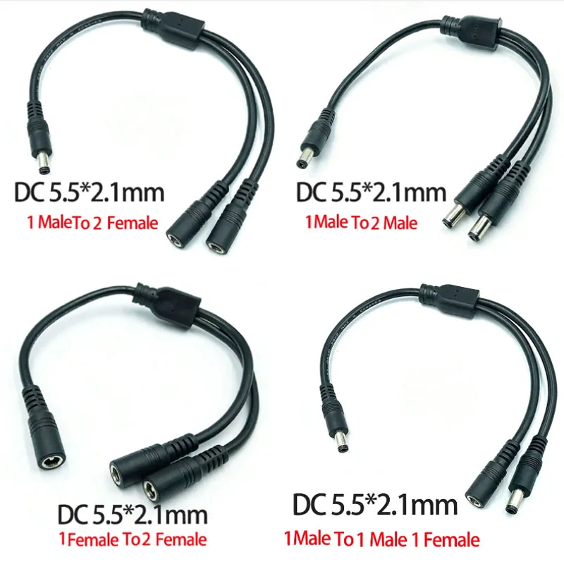 1PC DC 5.5mm*2.1mm 1-2 커넥터 남성-여성 플러그 DC 전원 분배기 케이블 CCTV LED 스트립 라이트 전원 공급 어댑터