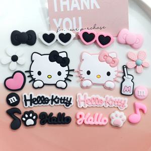 핑크 & 블랙 릴렉스 헬로 키티 고양이 신발 장식 세트 샌들 & 슬리퍼 액세서리 여성 소녀 DIY 장식용 슬라이드