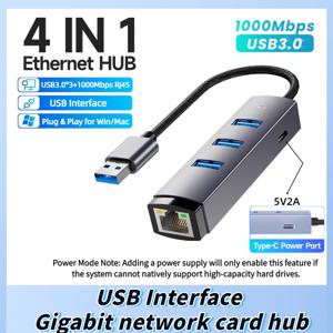 USB3.0 이더넷 어댑터 타입 C to RJ45 1000Mbps 이더넷 어댑터 USB3.0 허브 기가비트 네트워크 카드 맥북 노트북 컴퓨터용