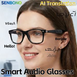 SENBONO 2026 AI 번역 스마트 오디오 안경 남성용 100+ 언어 번역기 블루투스 통화 음악 재생 선글라스