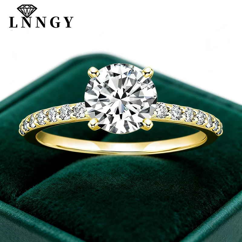 Lnngy 인증 8mm 2ct Moissanite 솔리테어 반지 14K 골드 충전 약혼 반지 여성용 웨딩 파티 보석 선물