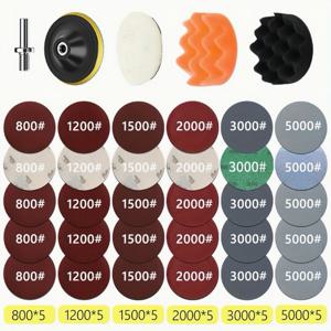 35pcs 헤드라이트 수리 복원 키트 자동차 광택 디스크 3인치 75mm 자동차 왁싱 스폰지 샌딩 패드(자동차 디테일링용 사포 포함)