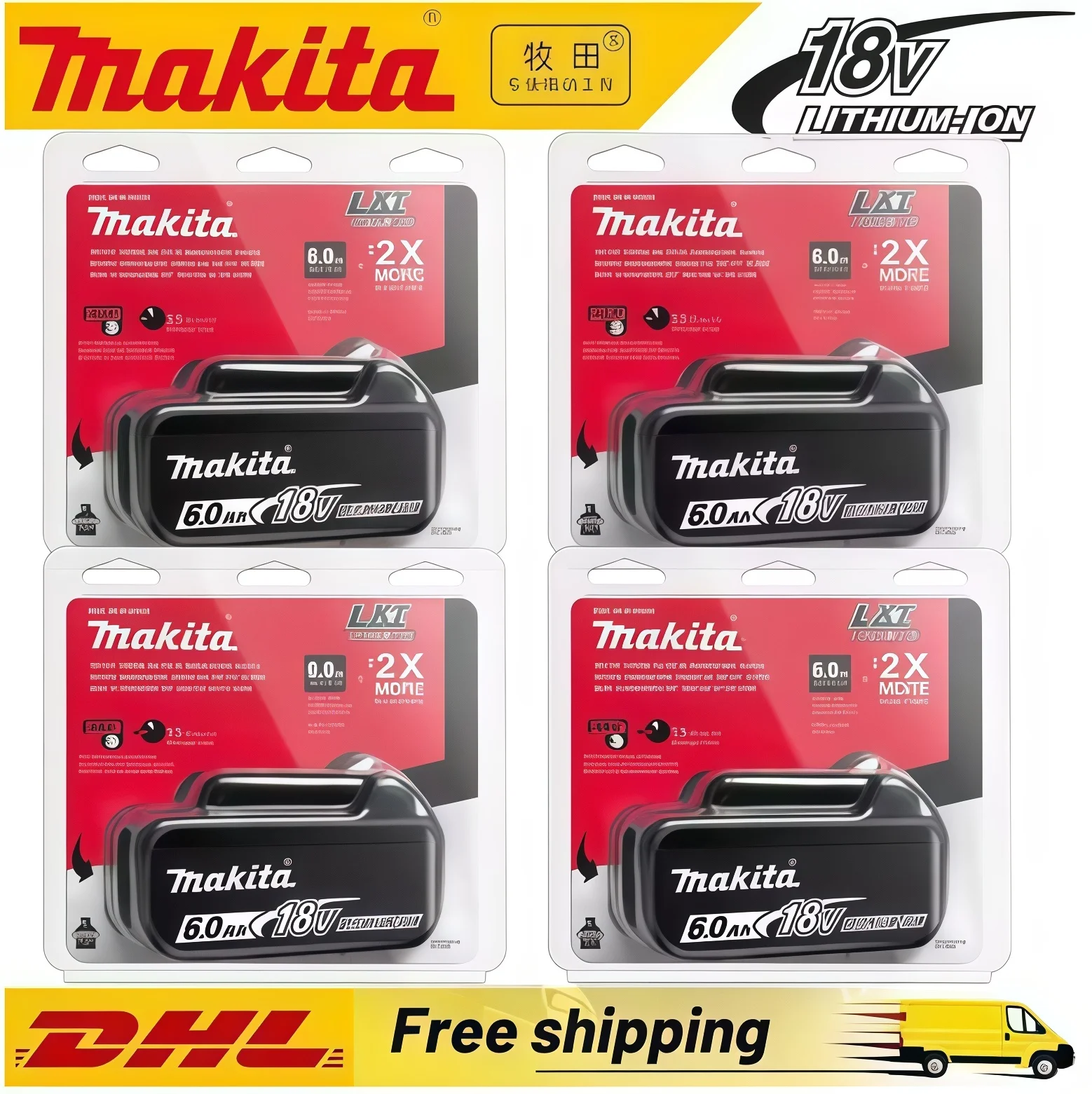 마키타 18V 6.0Ah 배터리, 정품 리튬 이온 충전식 배터리, 18V 6000mAh 교체용 배터리, BL1860, BL1850, BL1860B.