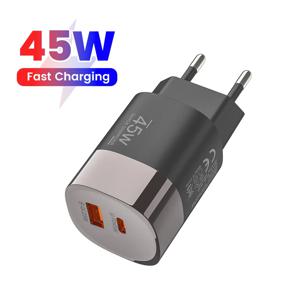 듀얼 포트 USB 타입 C 충전기 고속 충전 45W QC PD 3.0 여행용 벽면 충전 어댑터 고속 USB 충전기 (휴대폰용) EU US UK 플러그