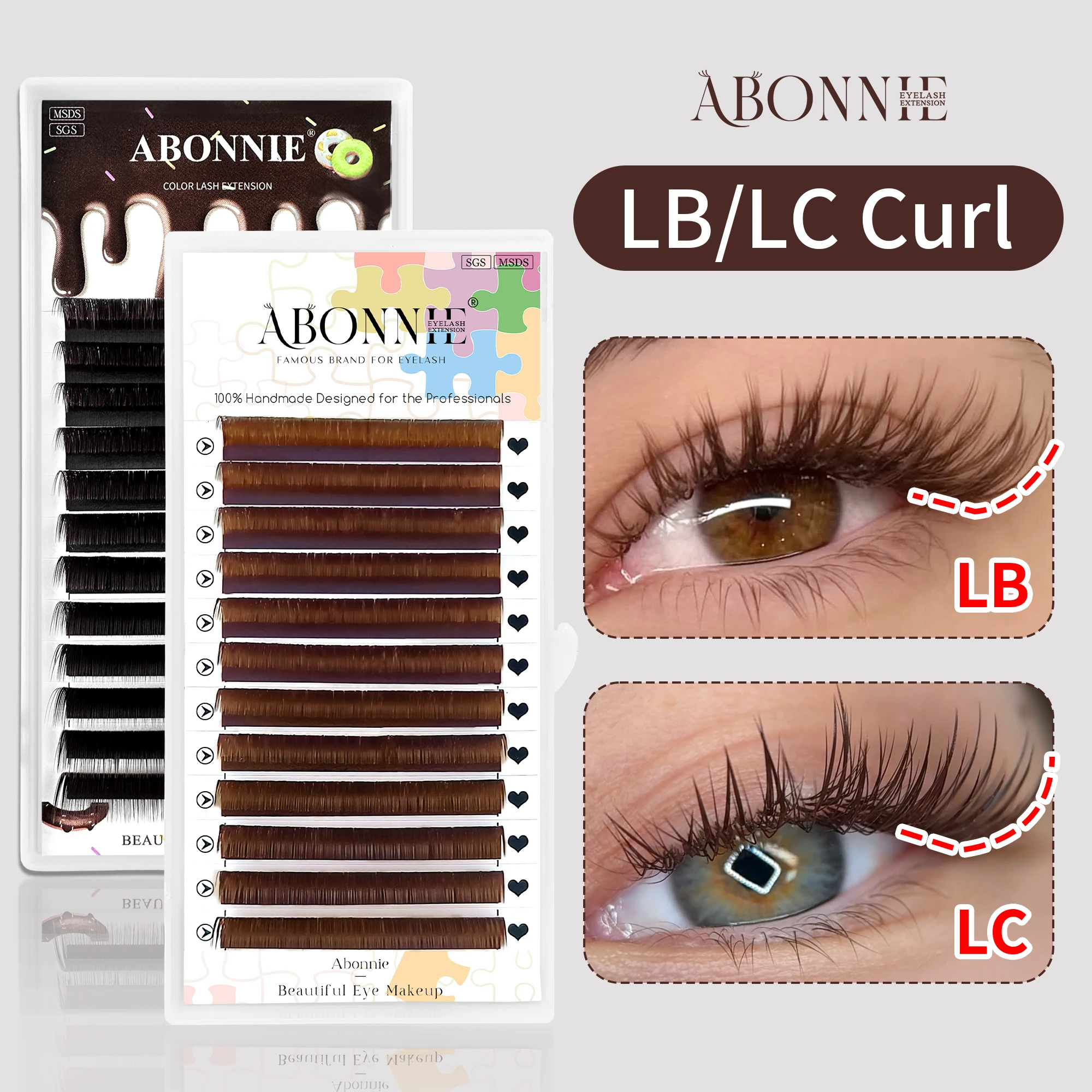 ABONNIE LB LC 컬 코코아 브라운 초콜릿 브라운 클래식 속눈썹 연장 0.05/0.07 개별 부드러운 자연스러운 인조 속눈썹