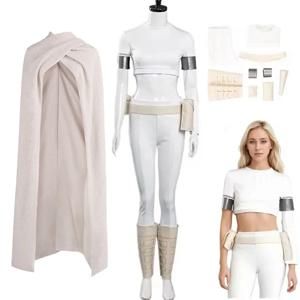 Padme Cosplay Amidala Fantasia 의상 흰색 유니폼 망토 벨트 영화 우주 전투 변장 여성용 할로윈 카니발 슈트