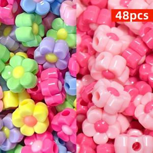 12mm 48pcs 핑크, 로즈, 꽃 아크릴 비즈 매트 믹스 컬러 쥬얼리 만들기용 Dly 커플 팔찌 목걸이 수공예품