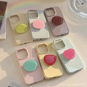 아이폰 17, 18, 16, 15, 14 플러스, 13, 12, 11 프로 맥스용, 크리스탈 스탠드 커버가 포함된, 파스텔톤의 풀 커버 미니멀 디자인 휴대폰 케이스