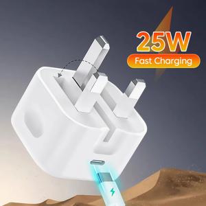 PD25W 타입 C 초고속 충전 휴대폰 접이식 충전기 (아이폰 17, 16, 삼성, 포코 호환) 영국 플러그 폰 액세서리