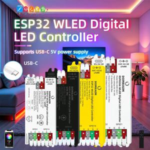 DOMRAEM WLED LED 스트립 컨트롤러 USB-C ESP8266 ESP32 마이크 동기화 16A 퓨즈 레벨 시프터 WS2812 SK6812 RGBIC 디지털 픽셀 라이트