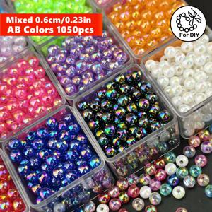 1050개 6mm 랜덤 컬러 믹싱 AB 컬러 라운드 아크릴 비즈 세트 DIY 공예 팔찌 목걸이 만들기용
